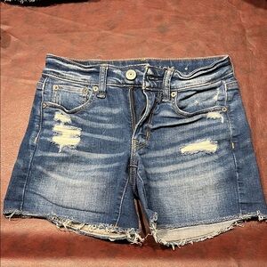 American Eagle Outfitters Blue Distressed Jean Shorts